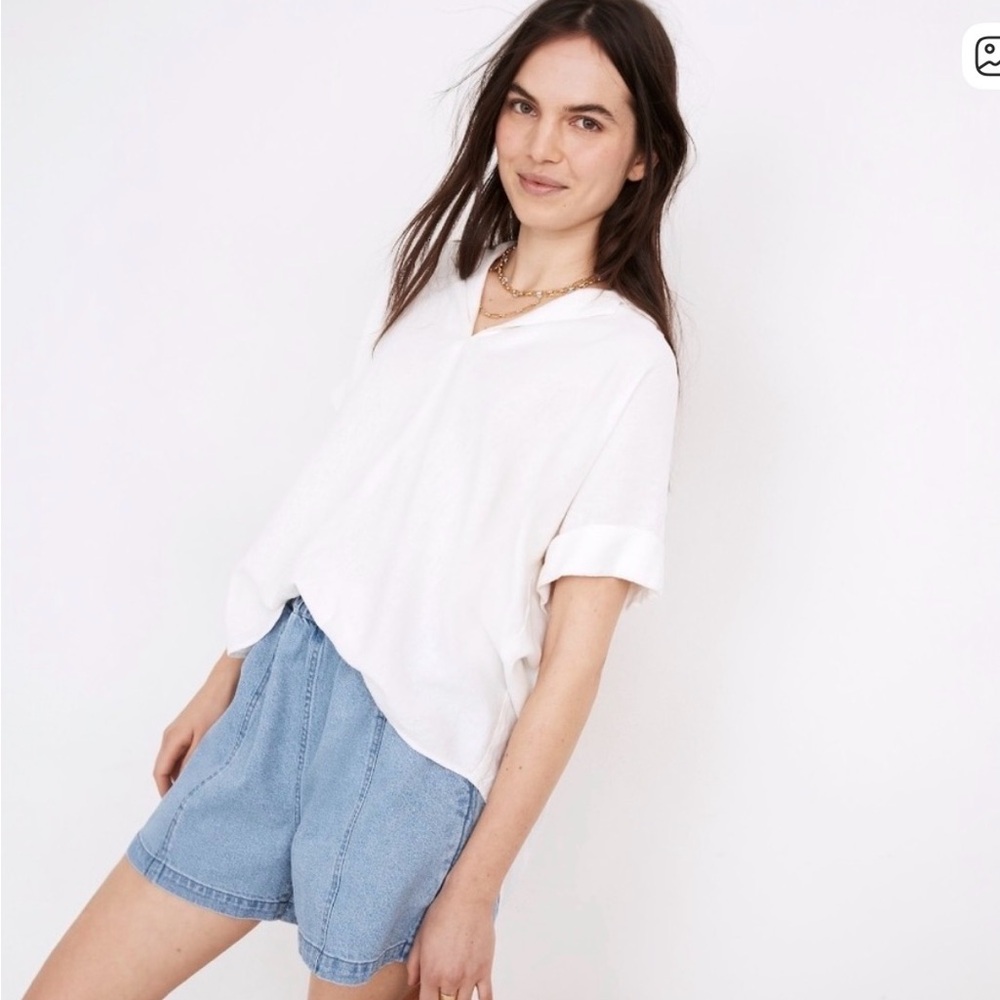 Madewell White Linen Blend Popover Top Sz Med